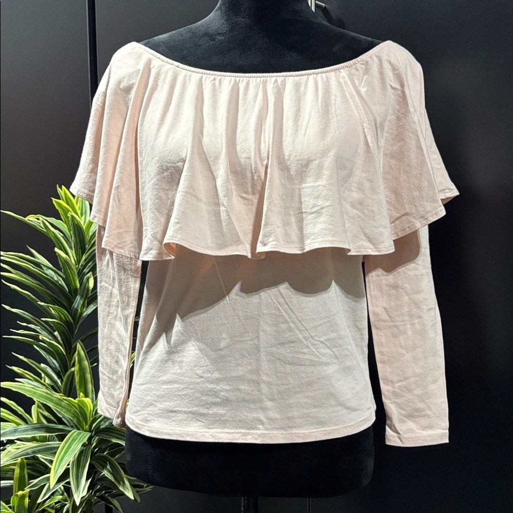I Jeans By Buffalo 3/4 sleeve, boat neck,large cape ruffle pullover